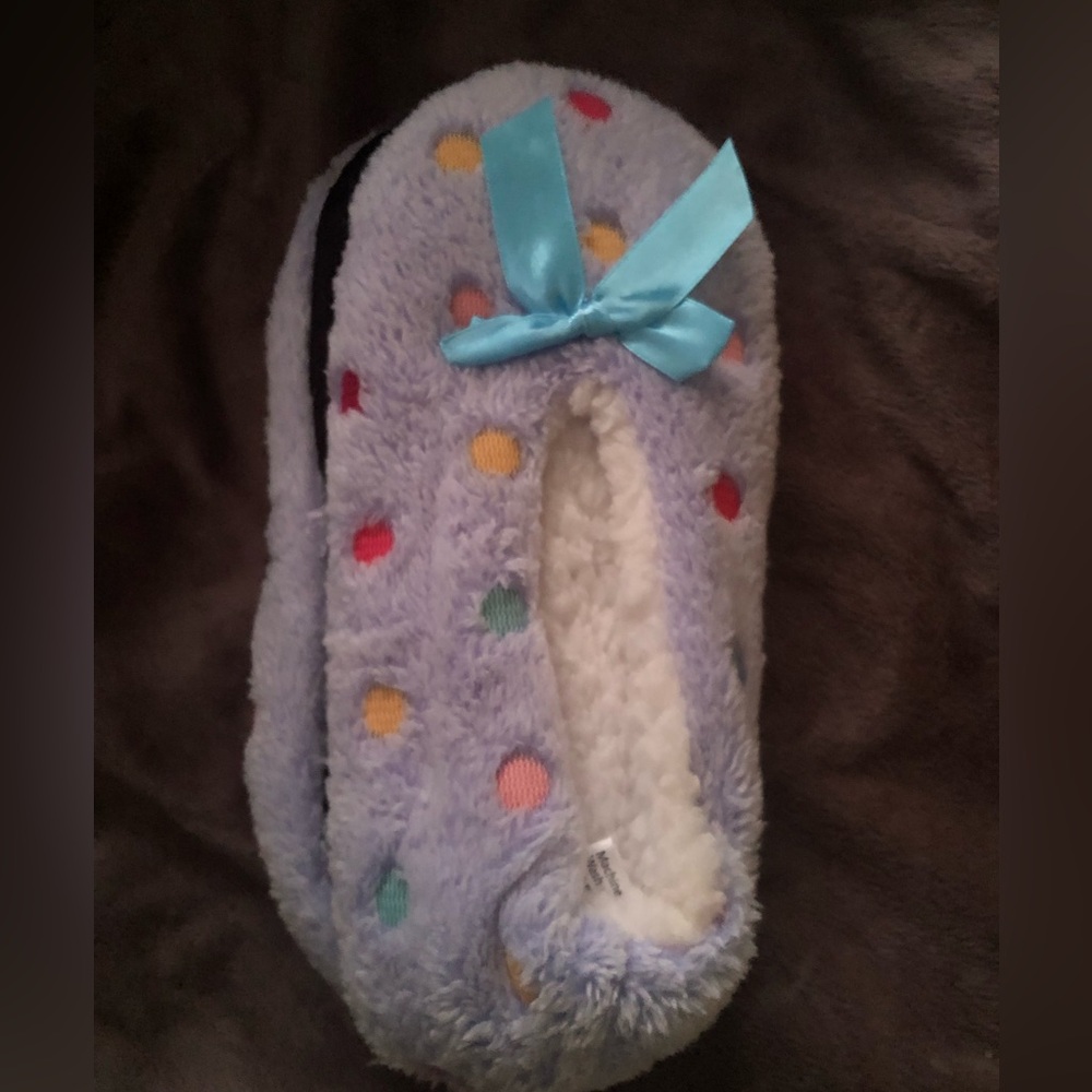 Cozy Polka Dot Slippers with Blue Bow